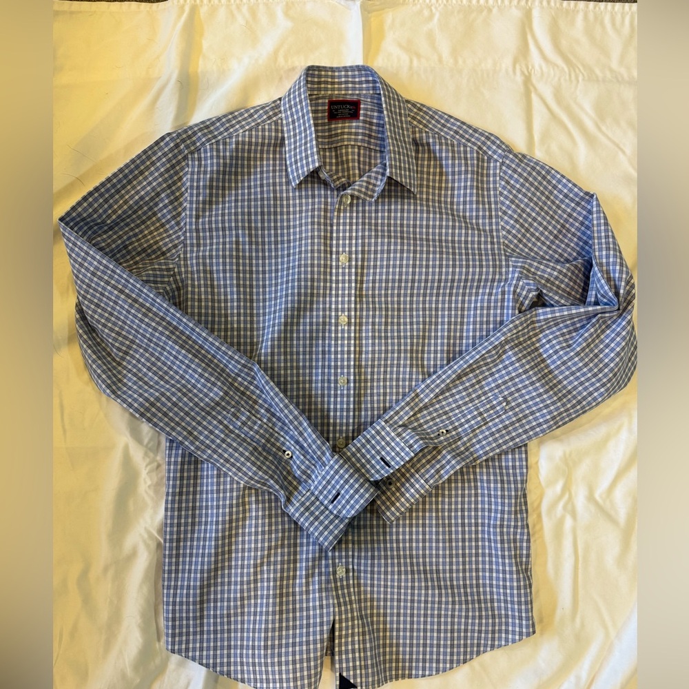 UNTUCKit Men's Blue Checkered Shirt medium Tall Slim
